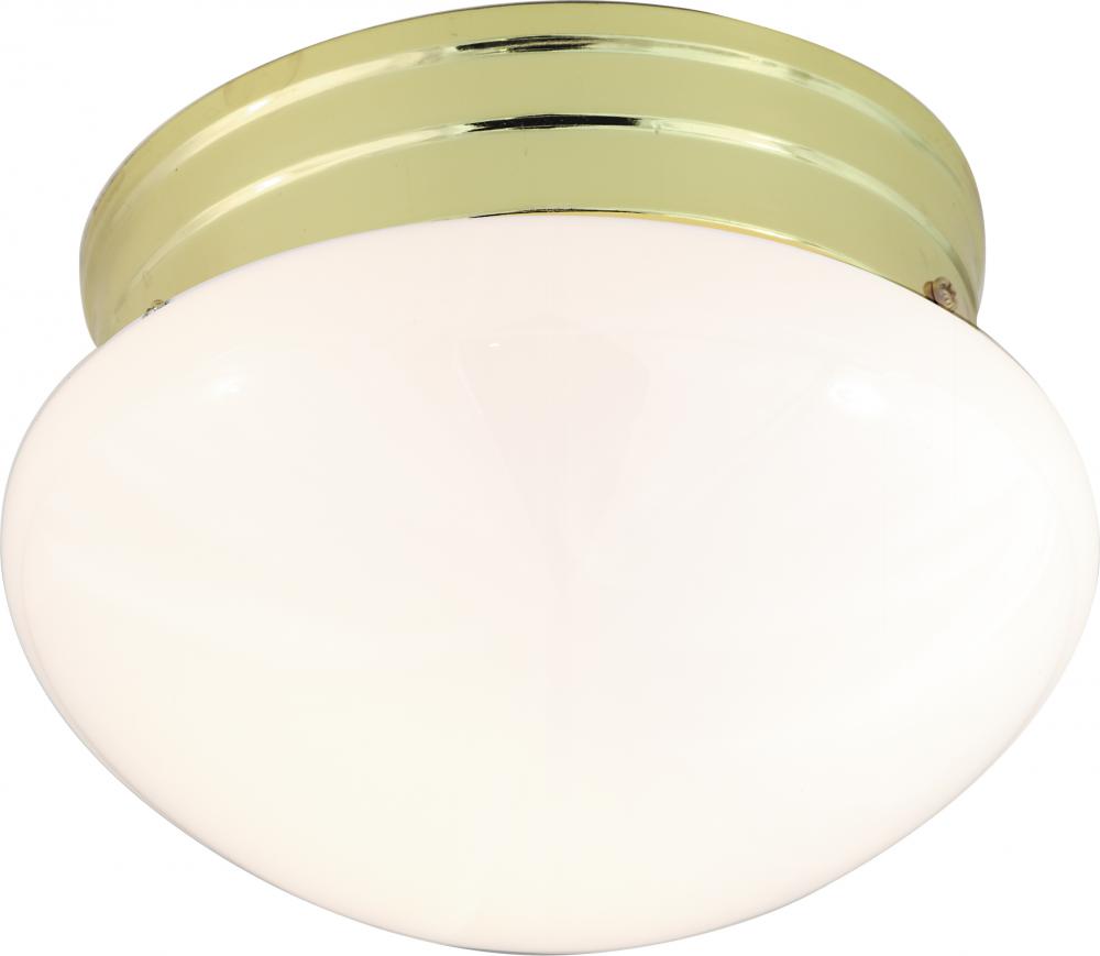 1 Light - 8&#34; Flush with White Glass - Polished Brass Finish