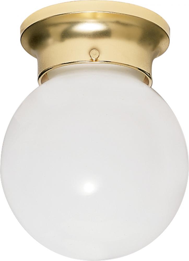 1 Light - 6&#34; Flush with White Glass - Polished Brass Finish