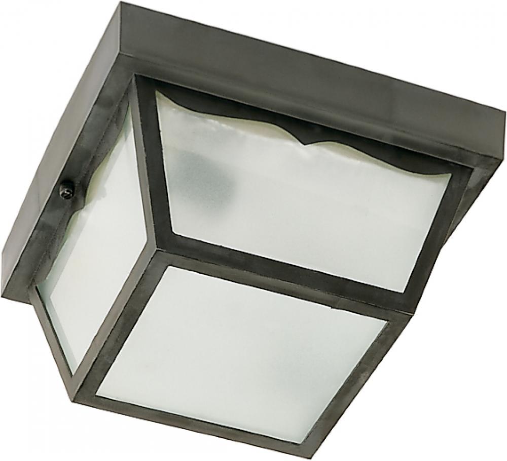 1 Light - 8&#34; Carport Flush with Frosted Glass - Black Finish