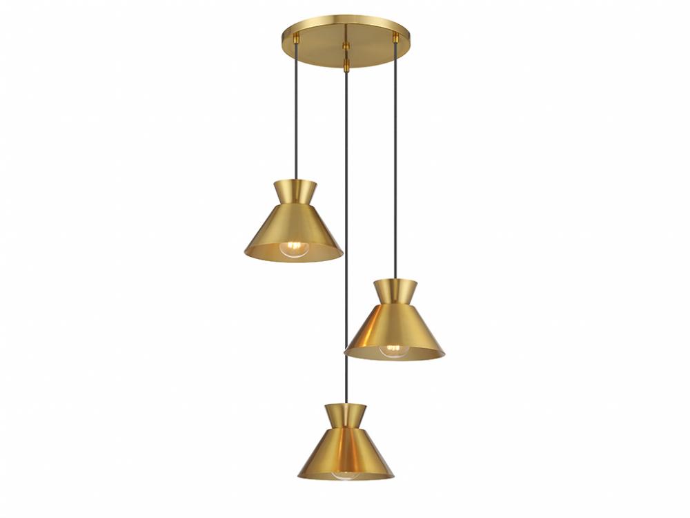 3-Light Multi-Point Chandelier in Natural Brass