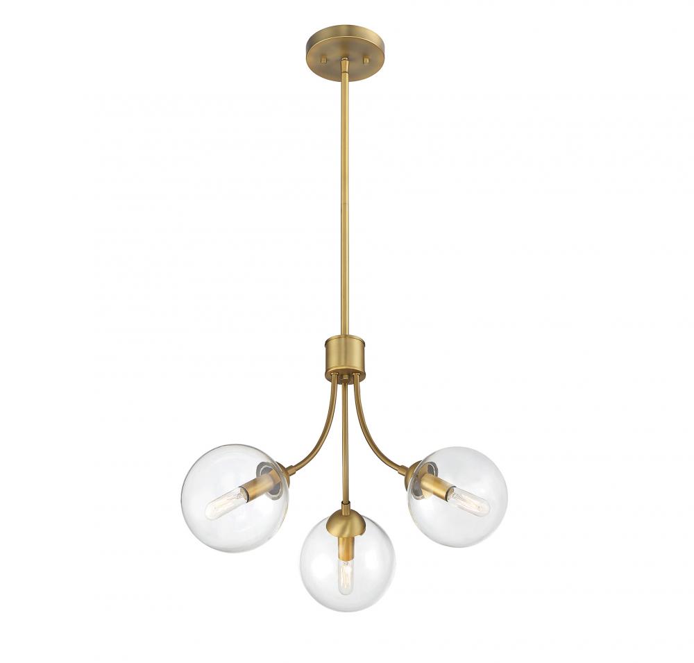 3-Light Chandelier in Natural Brass