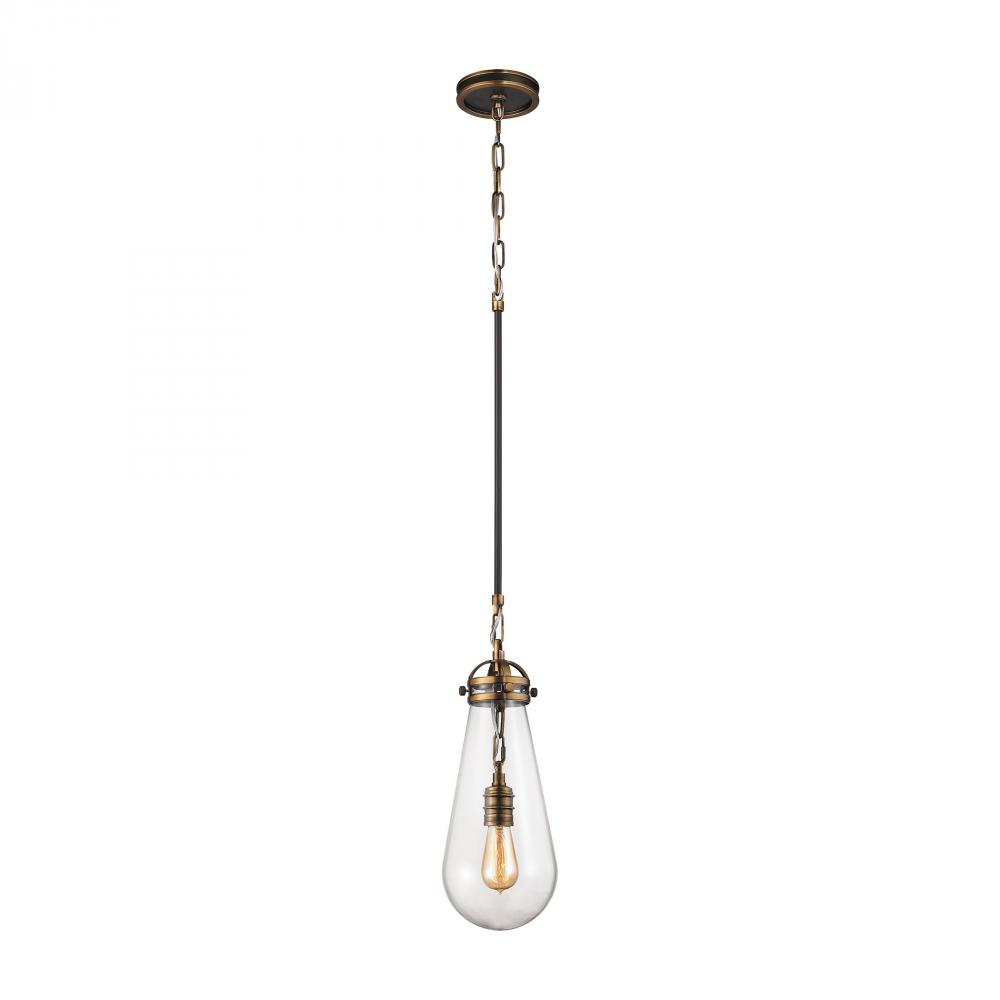 Gramercy 1-Light Mini Pendant in Antique Brass and Oil Rubbed Bronze with Clear Glass